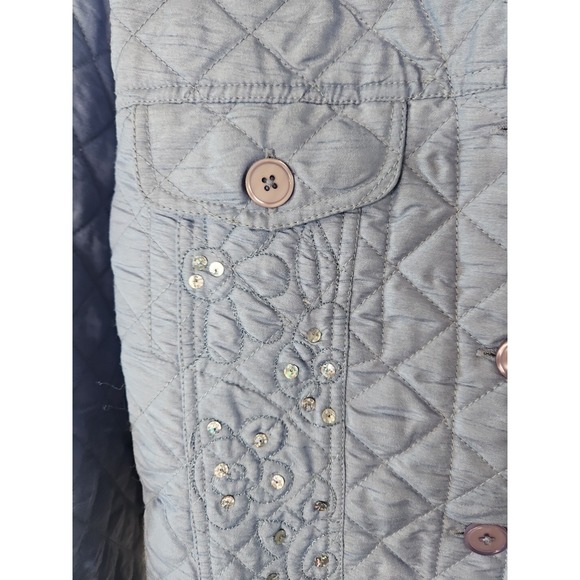 Quacker Factory Jacket Women L Blue Quilted Sequin Floral Embroidered Coastal - Picture 8 of 14